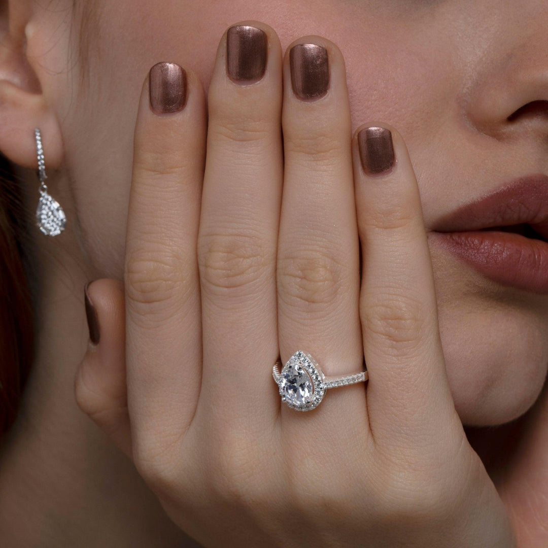 The Pear Cut Diamond Engagement Ring as an anniversary gift in 18K Gold Vermeil. Tarnish-resistant, made for keeping.