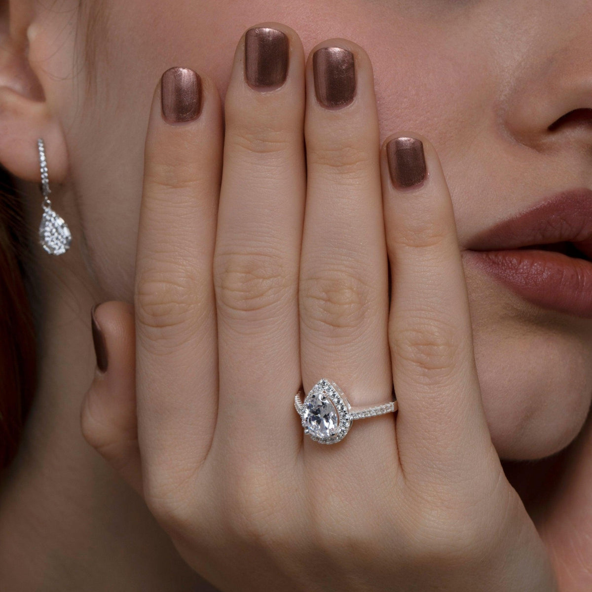 The Pear Cut Diamond Engagement Ring as an anniversary gift in 18K Gold Vermeil. Tarnish-resistant, made for keeping.