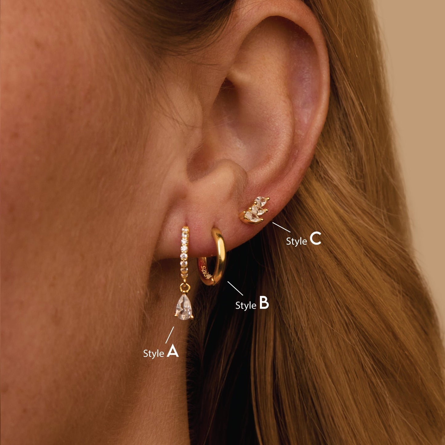 The Pear Drop Marquise Cluster Ear Stack worn in 18K Gold Vermeil — refined accessory for women. Tarnish-resistant.