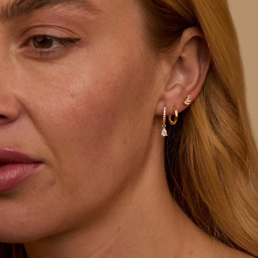 Pear Drop Marquise Cluster Ear Stack in Glamour Jewelry House gift box — 18K Gold Vermeil bachelorette gift. No green marks.