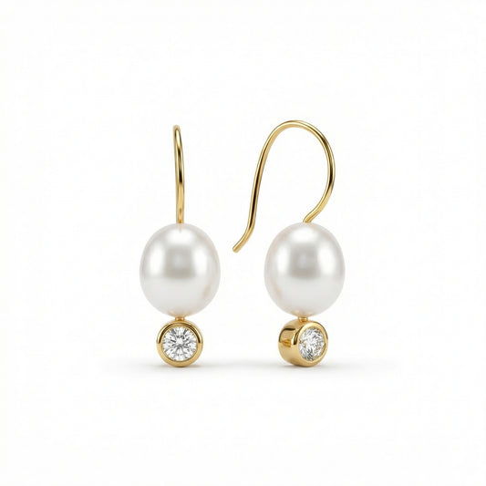 Pearl Drop Earrings in 18K Gold Vermeil with Freshwater Pearl. No green marks, perfect for daily wear.