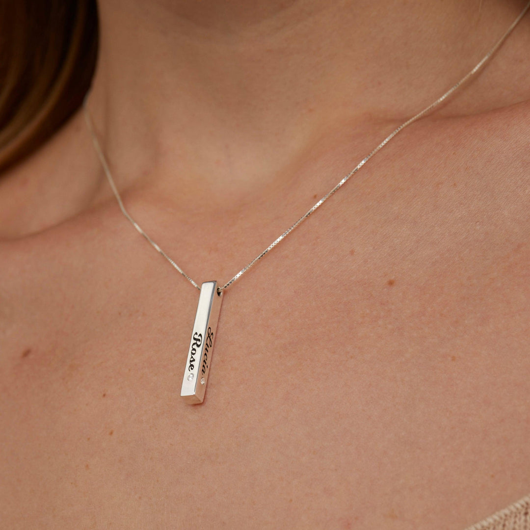 Personalized Bar Name Necklace with Birthstone in Glamour Jewelry House gift box — 18K Gold Vermeil mother's day gift.