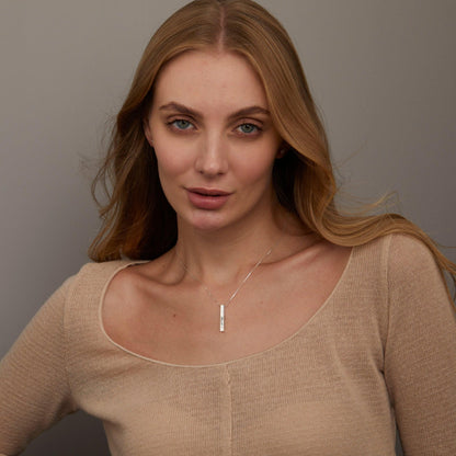The Personalized Bar Name Necklace with Birthstone styled in 18K Gold Vermeil — elegant everyday jewelry. Hypoallergenic.