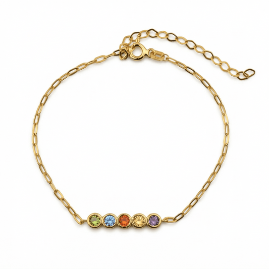 Personalized Birthstone Bracelet in 18K Gold Vermeil with Birthstone. Tarnish-resistant, perfect for daily wear.