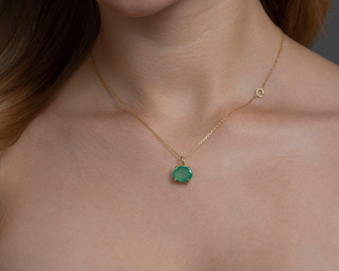 Personalized Emerald Necklace in Glamour Jewelry House gift box — 18K Gold Vermeil anniversary gift. Tarnish-resistant.