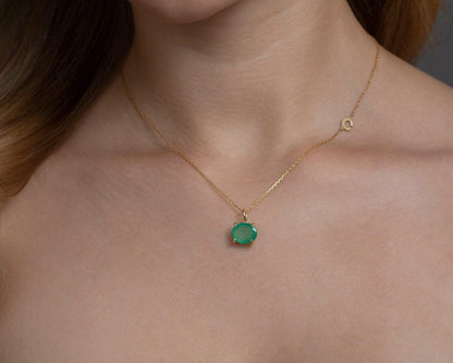 Personalized Emerald Necklace in Glamour Jewelry House gift box — 18K Gold Vermeil anniversary gift. Tarnish-resistant.