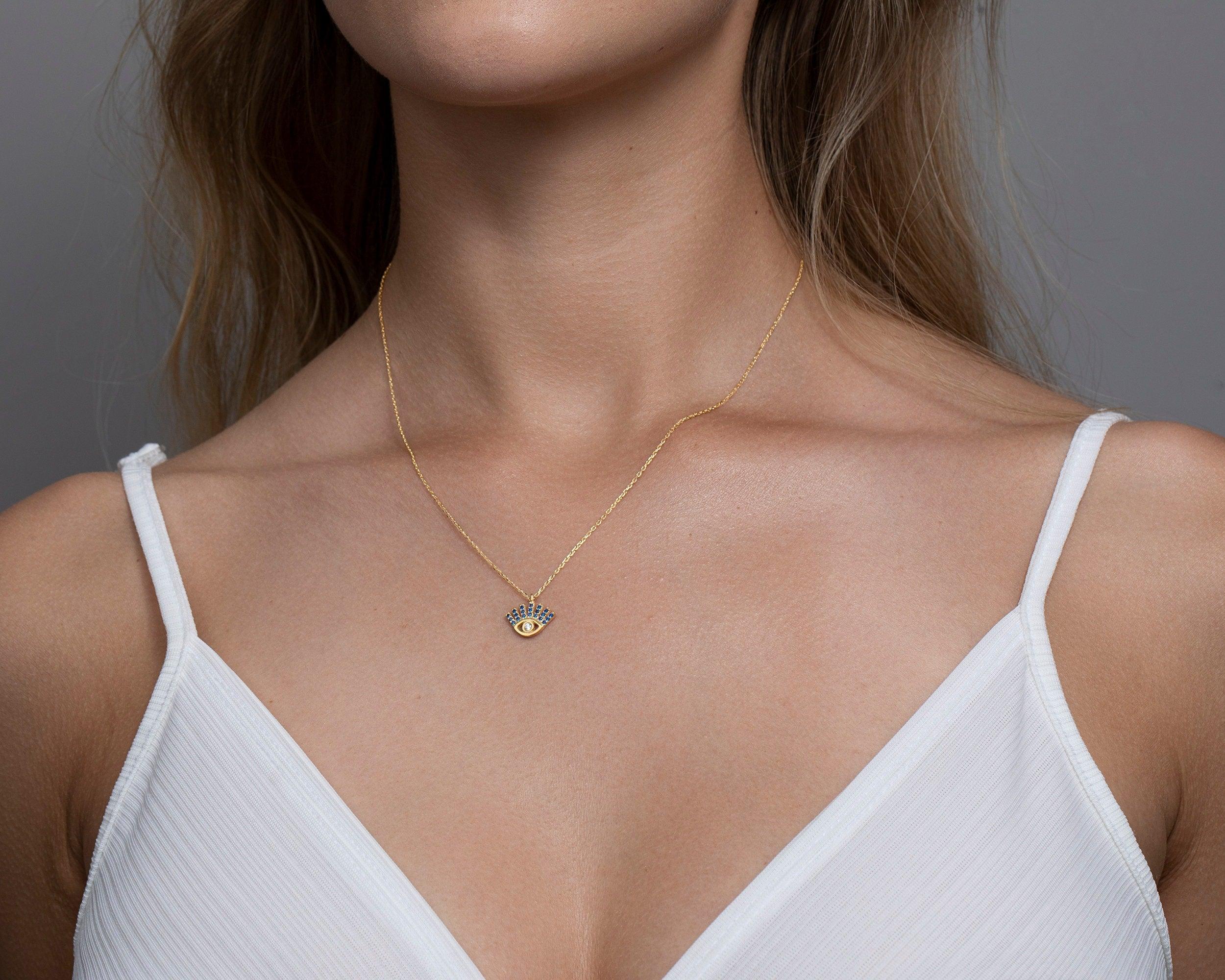 The Personalized Evil Eye Necklace as an anniversary gift in 18K Gold Vermeil. Safe for sensitive skin, made for keeping.