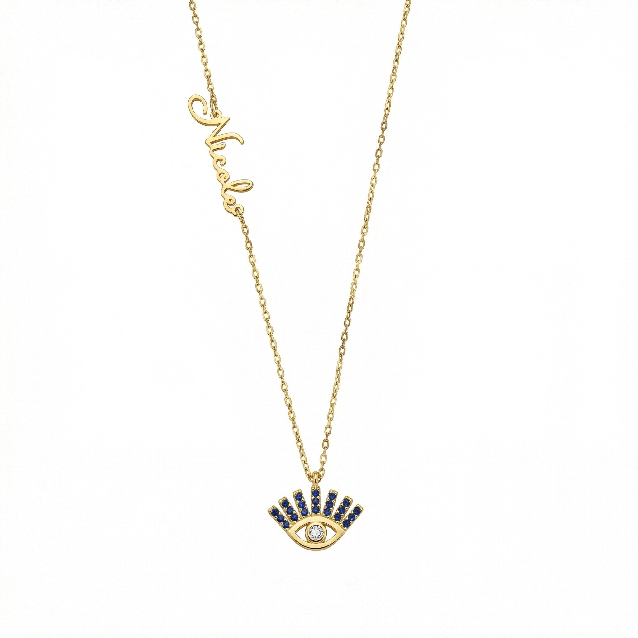 Personalized Evil Eye Necklace in 18K Gold Vermeil. Tarnish-resistant, perfect for daily wear.