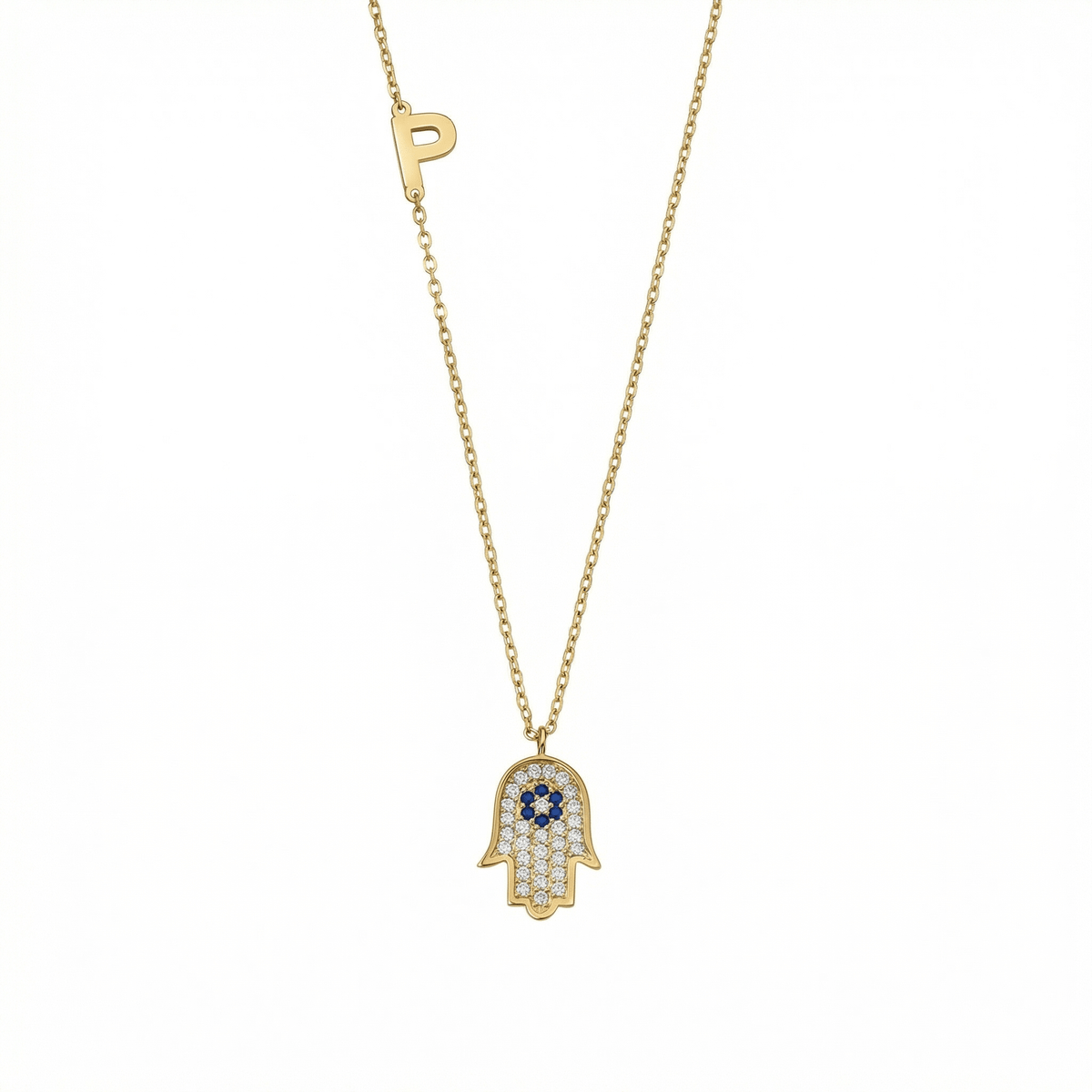 Personalized Hamsa Name Necklace in 18K Gold Vermeil. Tarnish-resistant, perfect for daily wear.