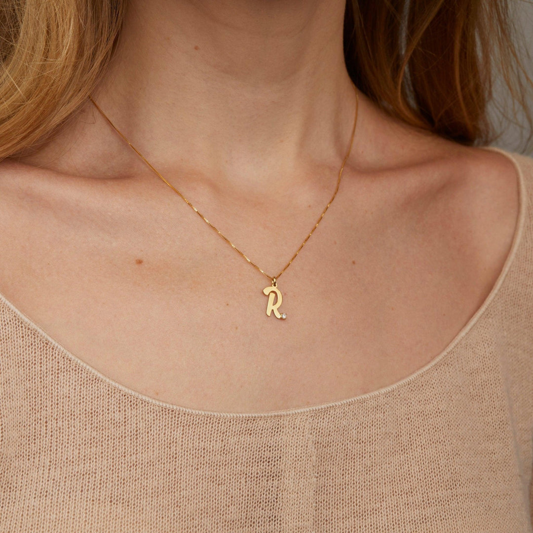 Personalized Initial Necklace with CZ Diamond in Glamour Jewelry House gift box — 18K Gold Vermeil bachelorette gift.