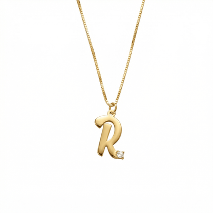 Personalized Initial Necklace with CZ Diamond in 18K Gold Vermeil with CZ Diamond. Tarnish-resistant, perfect for daily wear.