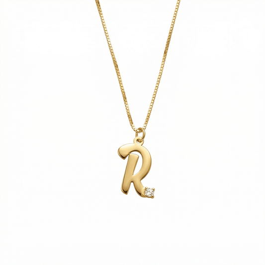 Personalized Initial Necklace with CZ Diamond in 18K Gold Vermeil with CZ Diamond. Tarnish-resistant, perfect for daily wear.