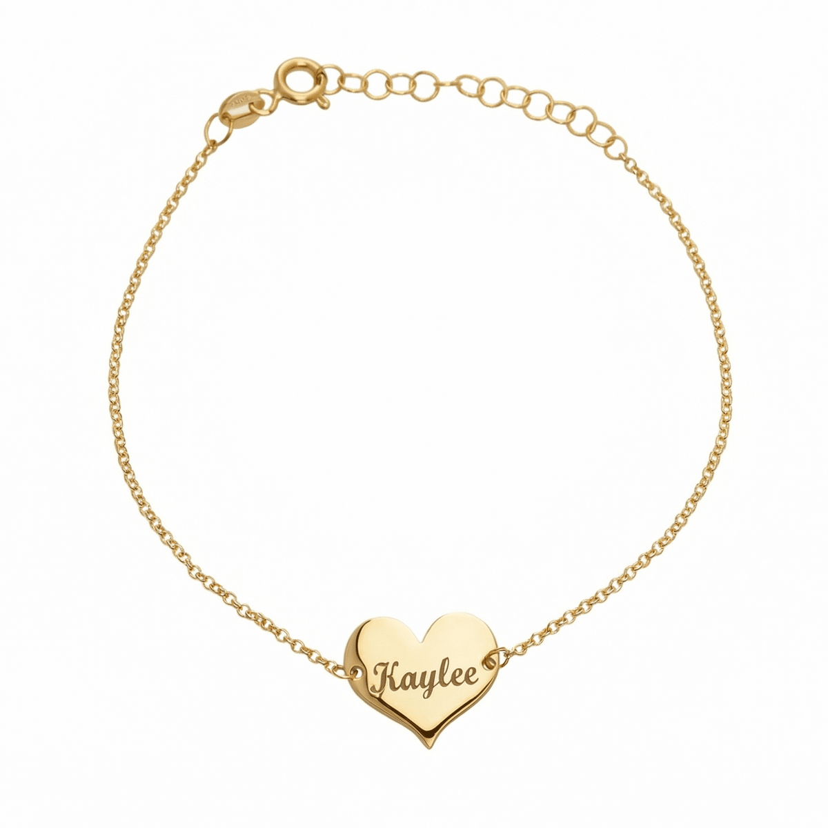 Personalized Name Bracelet with Heart Charm in 18K Gold Vermeil. Tarnish-resistant, perfect for daily wear.