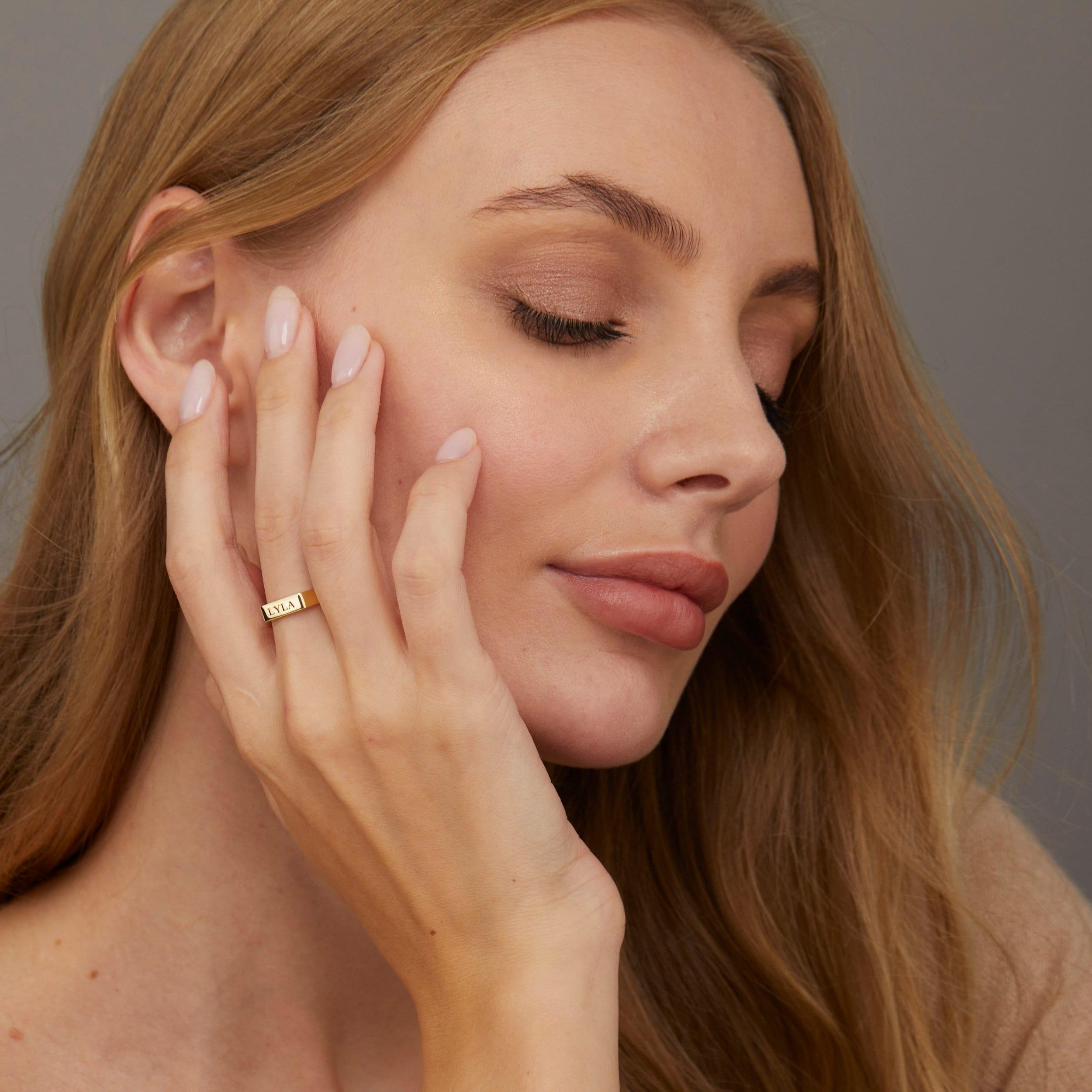 The Personalized Name Ring styled in 18K Gold Vermeil — elegant everyday jewelry. Tarnish-resistant.