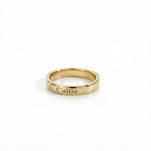 Personalized Name Ring with Birthstone in 18K Gold Vermeil with Birthstone. Tarnish-resistant, perfect for daily wear.