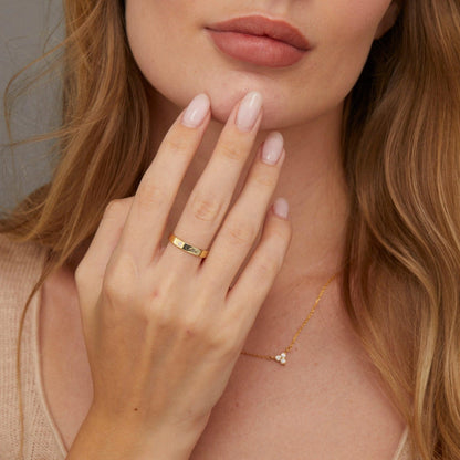 The Personalized Name Ring with Birthstone styled in 18K Gold Vermeil — elegant everyday jewelry. Tarnish-resistant.