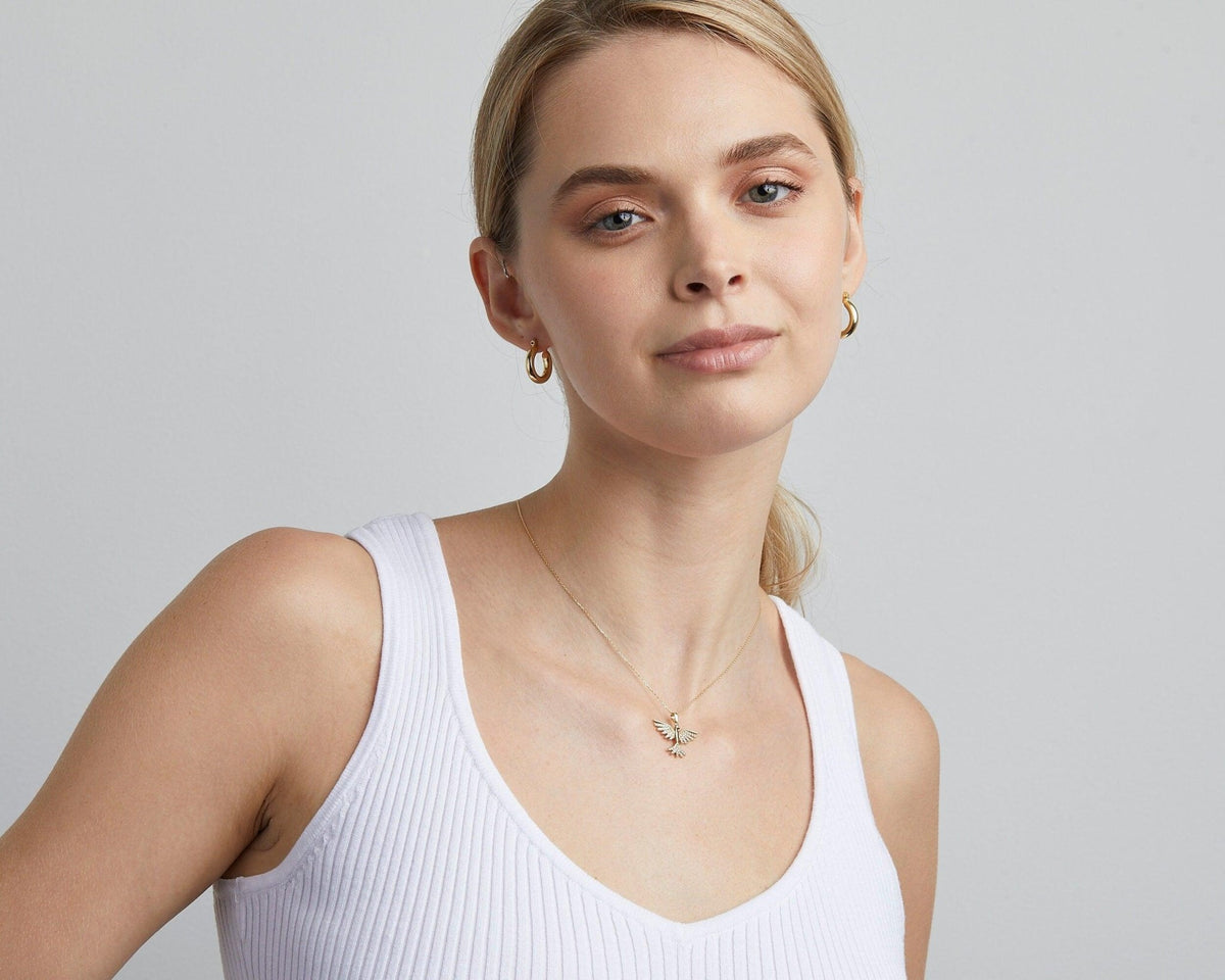 The Phoenix Necklace as a daily wear gift in 18K Gold Vermeil. Safe for sensitive skin, made for keeping.