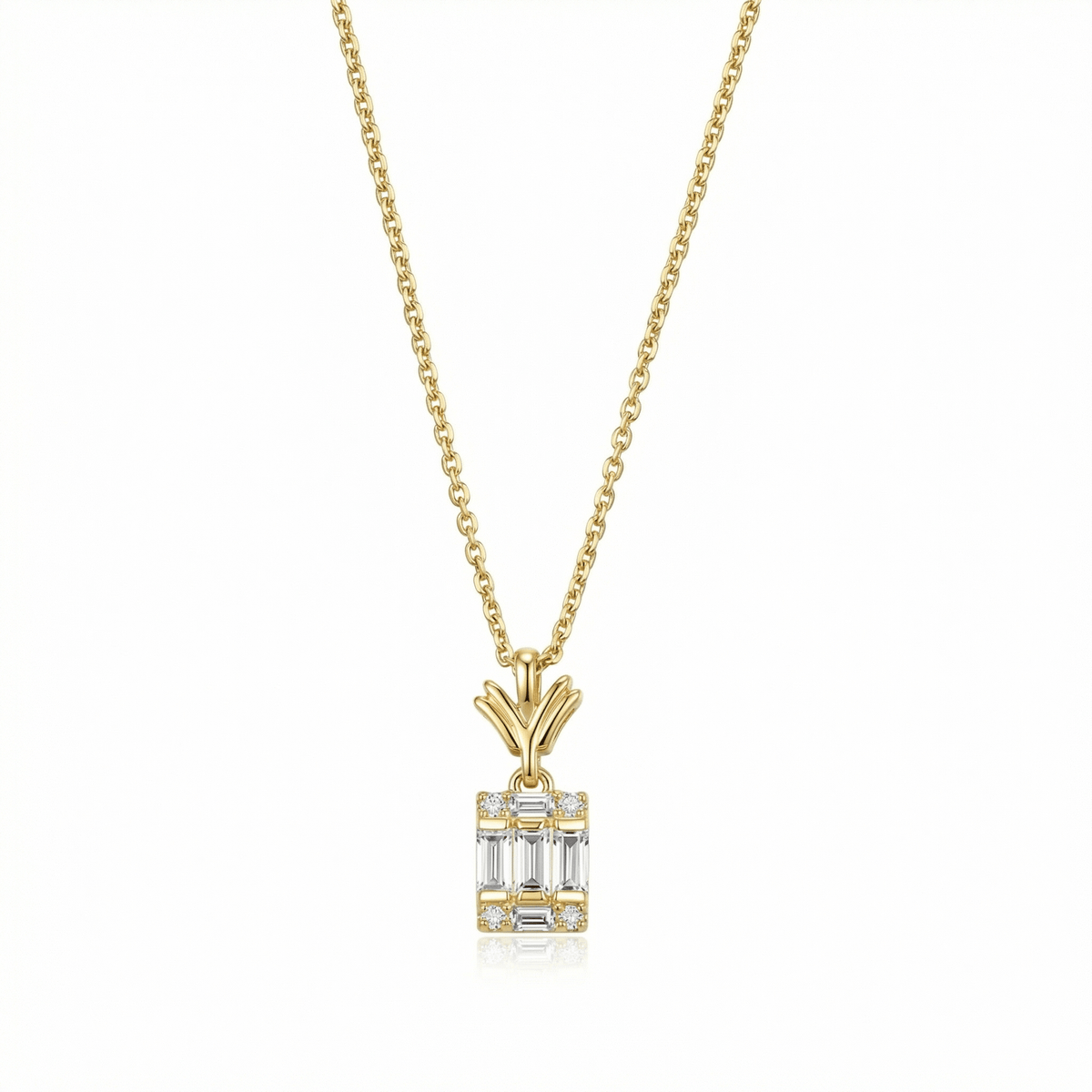 Pineapple Baguette Necklace in 18K Gold Vermeil with CZ Diamond. Tarnish-resistant, perfect for daily wear.