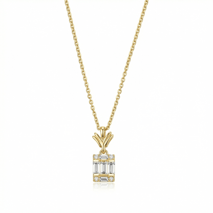 Pineapple Baguette Necklace in 18K Gold Vermeil with CZ Diamond. Tarnish-resistant, perfect for daily wear.