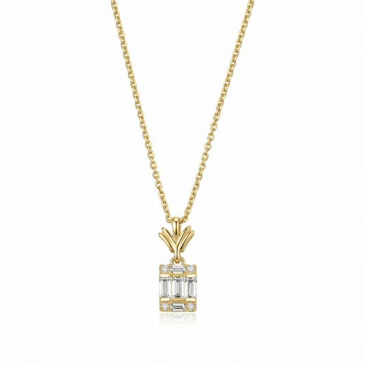 Pineapple Baguette Necklace in 18K Gold Vermeil with CZ Diamond. Tarnish-resistant, perfect for daily wear.