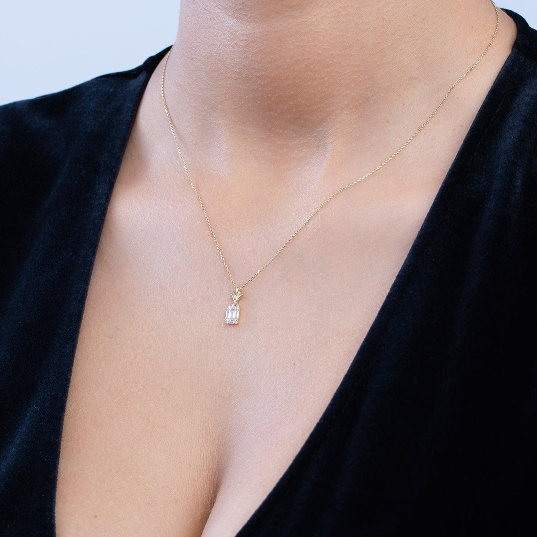 The Pineapple Baguette Necklace styled in 18K Gold Vermeil — elegant everyday jewelry. Hypoallergenic, no green marks.