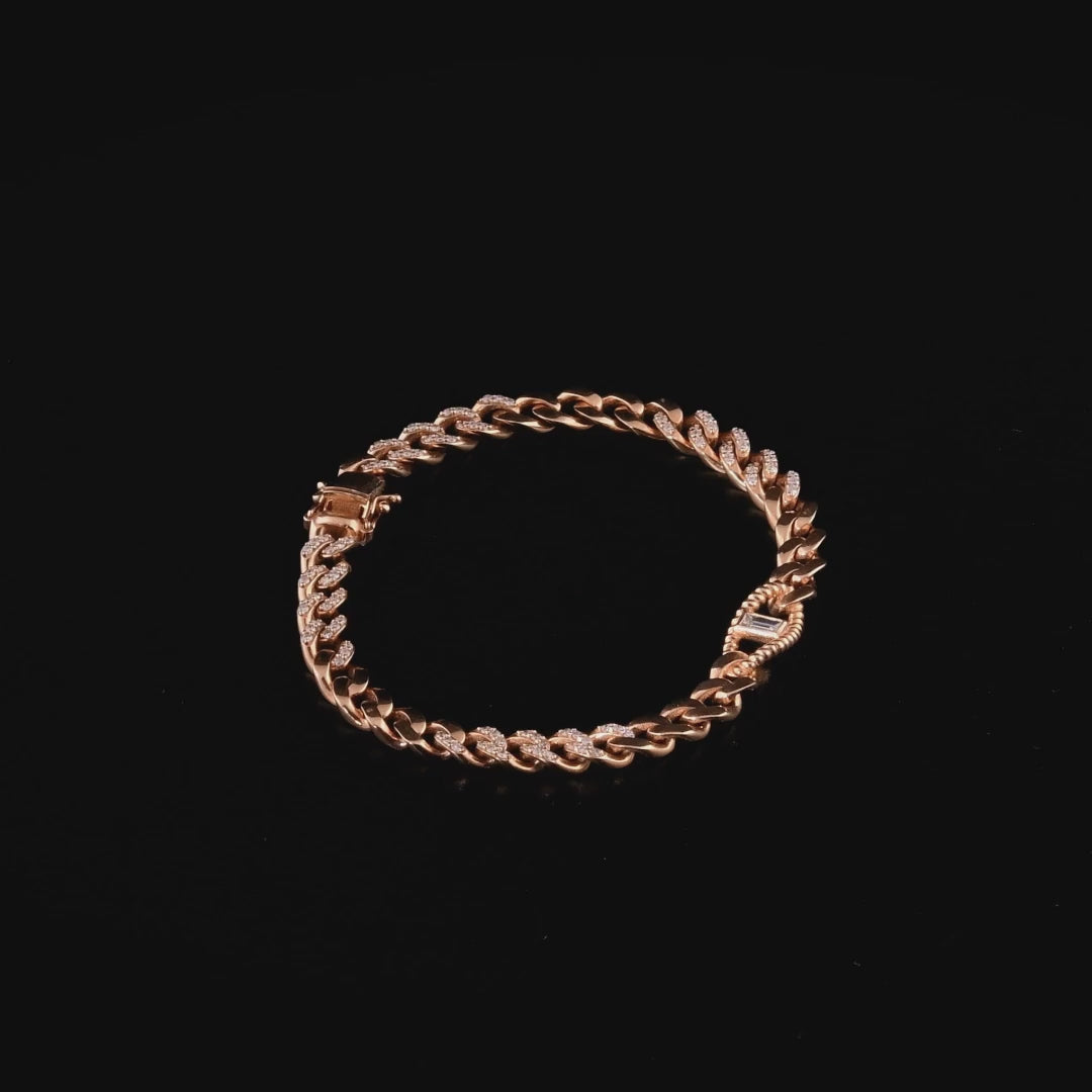 360-degree video of the natural diamond baguette station curb chain bracelet in 14K rose gold