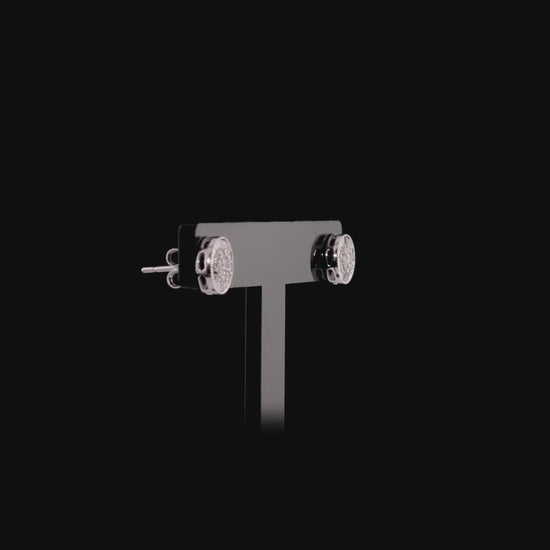 360 degree view of the diamond cluster stud earrings with the baguette halo
