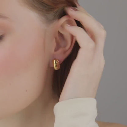Textured Huggie Earrings in 18K Gold