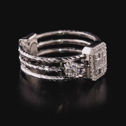 360 degree video of the natural diamond baguette halo ring in 18K white gold