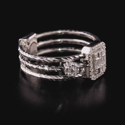 360 degree video of the natural diamond baguette halo ring in 18K white gold
