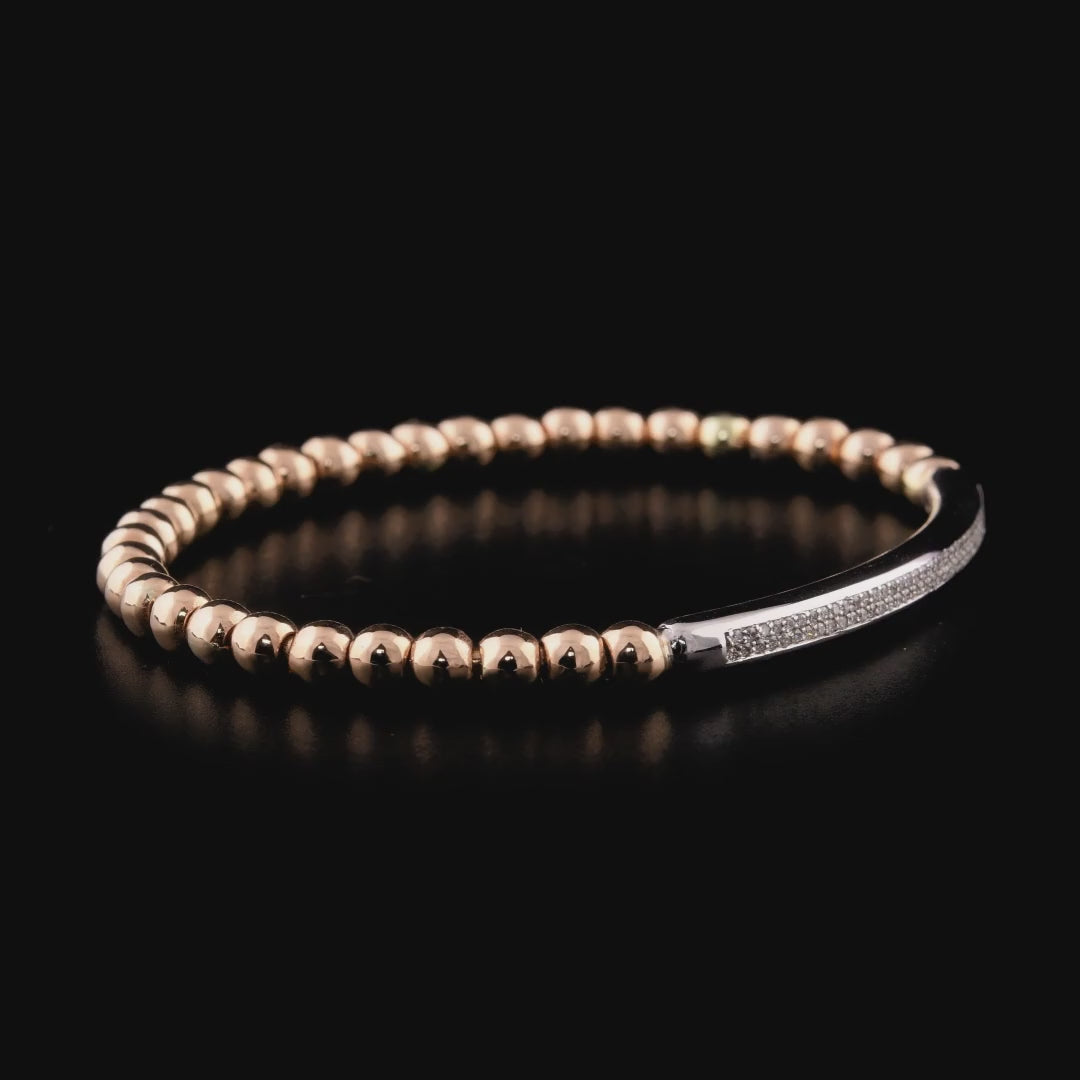 360-degree video of the natural diamond pavé bar bead bracelet in 14K rose and white gold