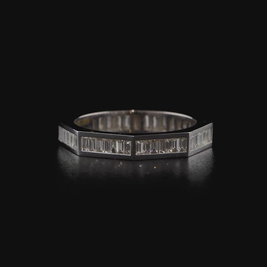 360 degree video of the natural baguette diamond eternity ring in 14K white gold