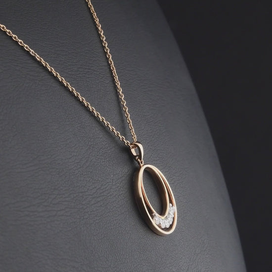 360 degree video of the natural diamond crescent double circle pendant necklace in 14K rose and white gold