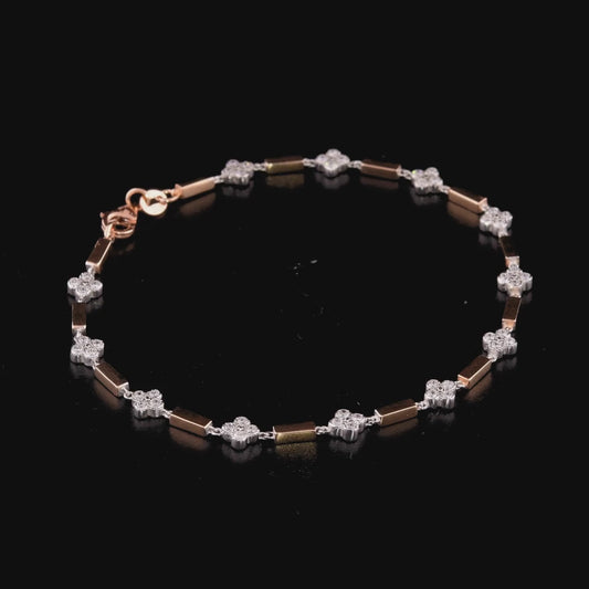 360 degree video of the natural diamond clover station bracelet in 14K rose and white gold