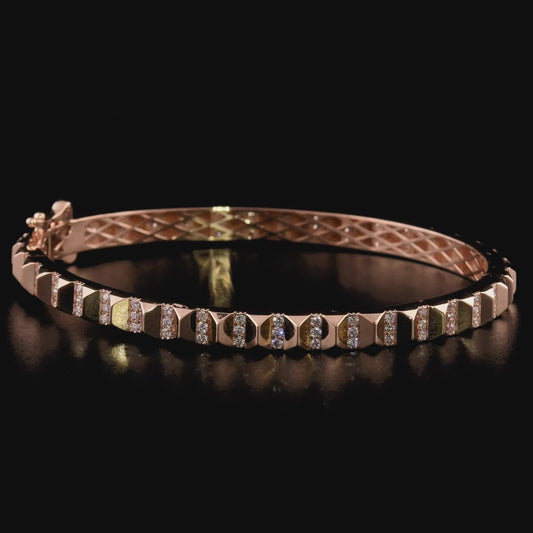 360 degree video of the natural diamond pyramid bangle bracelet in 14K rose gold