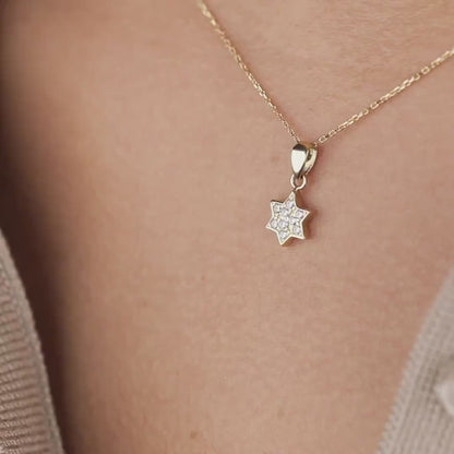 Pavé Star of David Necklace in 18K Gold