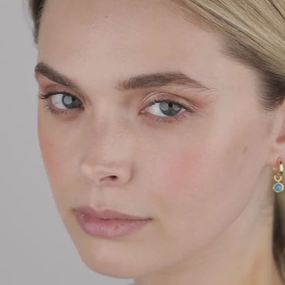 Turquoise Drop Hoop Earrings in 18K Gold