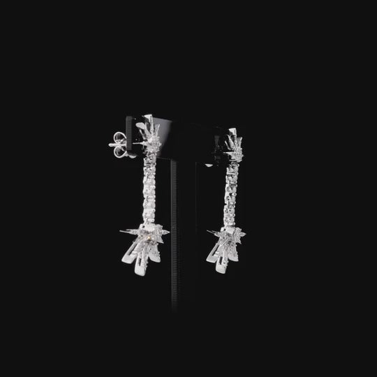 360-degree video of the natural diamond starburst drop earrings in 18K white gold