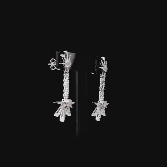 360-degree video of the natural diamond starburst drop earrings in 18K white gold