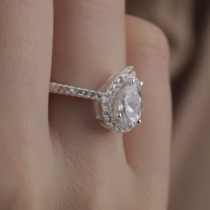 Pear Cut CZ Diamond Engagement Ring in 18K Gold