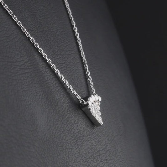 360 degree video of a beaded triangle natural diamond necklace in 14K white gold.