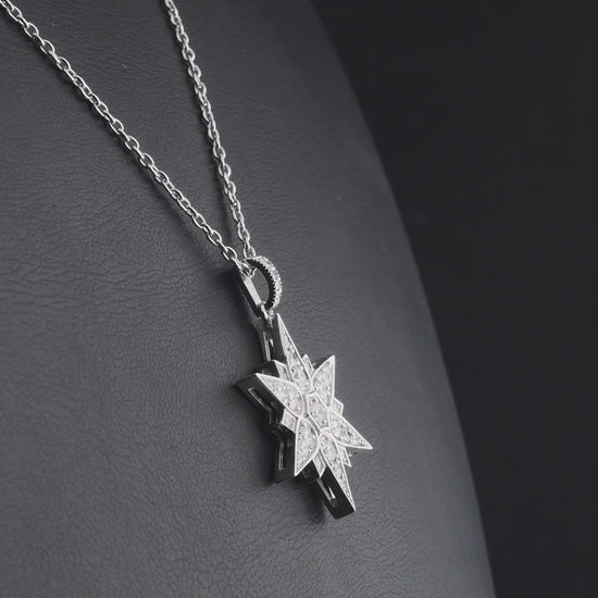 360 degree video of the natural diamond pavé starburst pendant necklace in 14K white gold