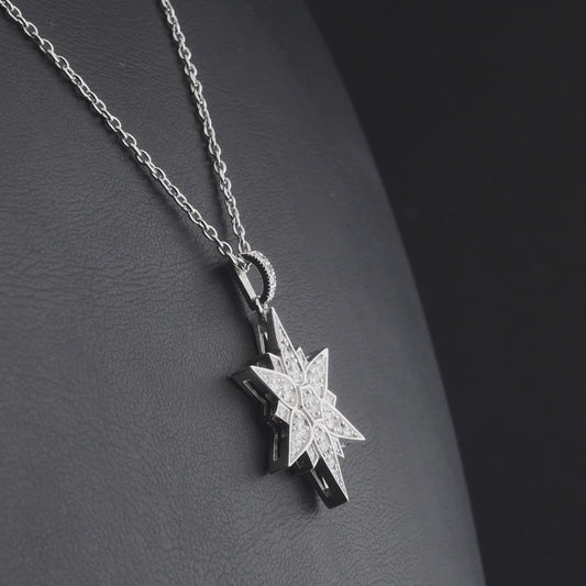 360 degree video of the natural diamond pavé starburst pendant necklace in 14K white gold