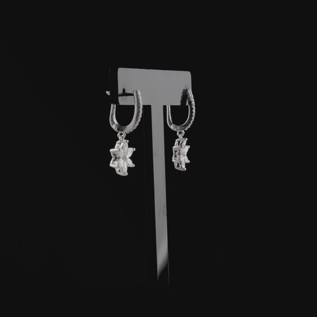 360 degree view of the marquise diamond flower drop earrings