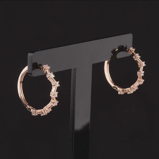 360 video of the natural diamond zigzag hoop earrings in 14K rose gold