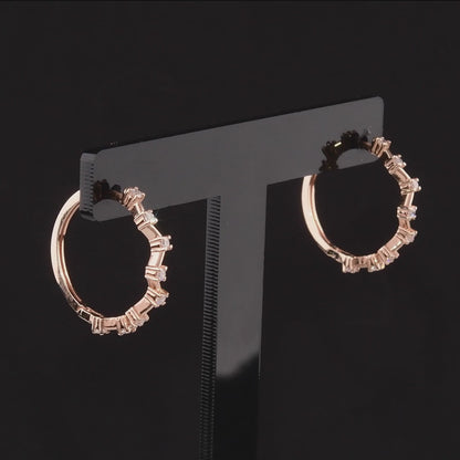 360 video of the natural diamond zigzag hoop earrings in 14K rose gold