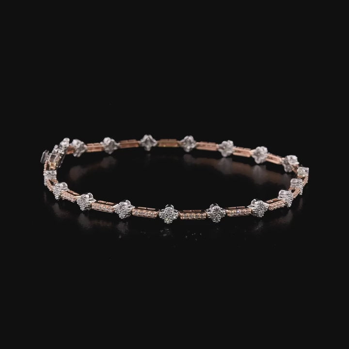360 degree video of the natural diamond flower station tennis bracelet in 14K rose and white gold