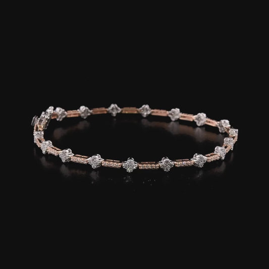 360 degree video of the natural diamond flower station tennis bracelet in 14K rose and white gold