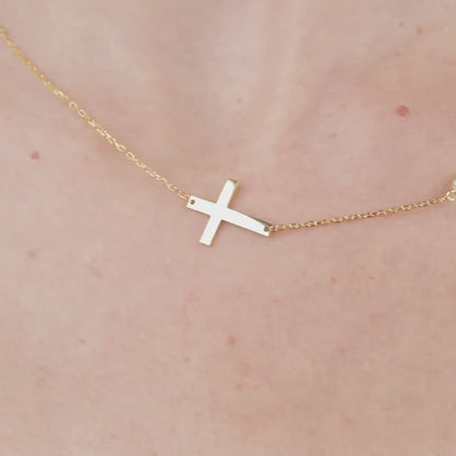 Gold Cross Necklace with CZ Diamond in 18K Gold