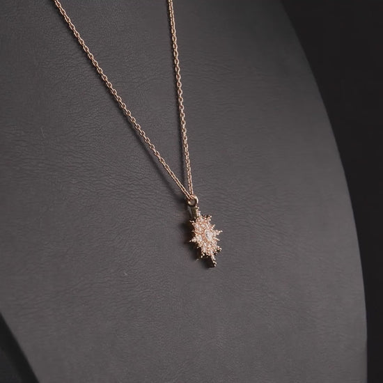 360 degree video of the natural diamond starburst pendant necklace in 14K rose gold